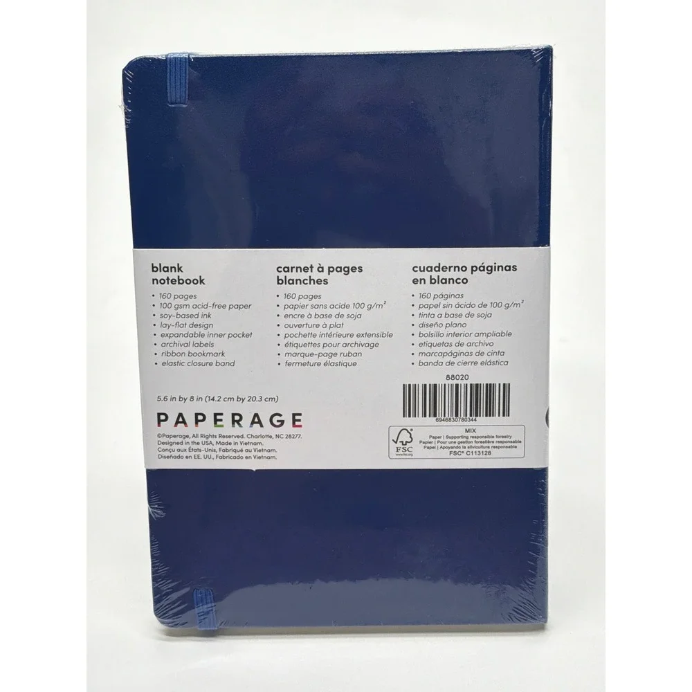 Paperage Blank Notebook Blue 100gsm Acid-Free Hardcover Journal 5.6x8 88020